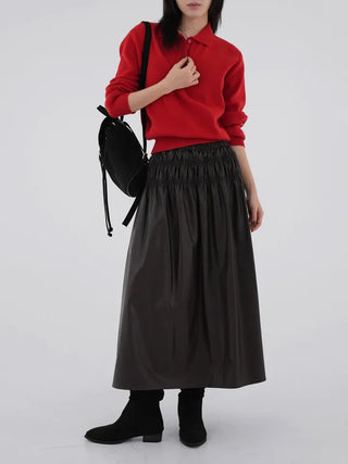 Dao Leather Shirred Long Skirt