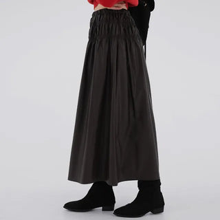 Dao Leather Shirred Long Skirt