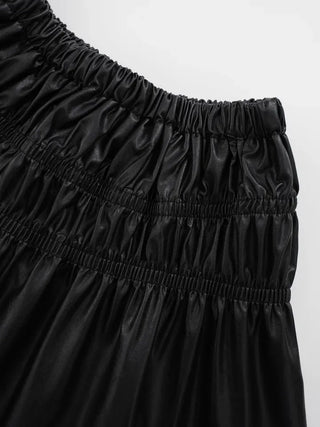 Dao Leather Shirred Long Skirt
