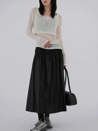 Dao Leather Shirred Long Skirt