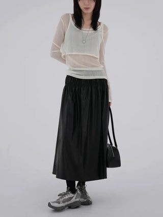 Dao Leather Shirred Long Skirt
