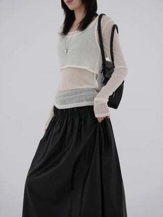 Dao Leather Shirred Long Skirt