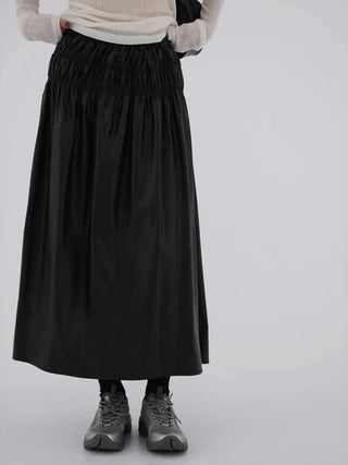 Dao Leather Shirred Long Skirt