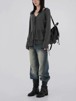Zelin Vintage Washed Wide Denim Pants