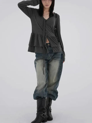 Zelin Vintage Washed Wide Denim Pants