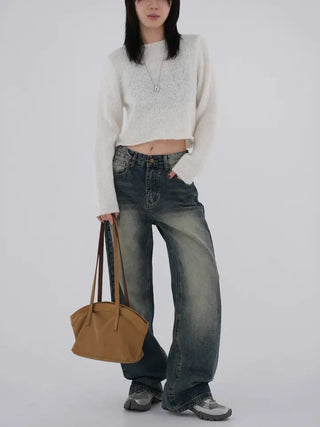 Zelin Vintage Washed Wide Denim Pants