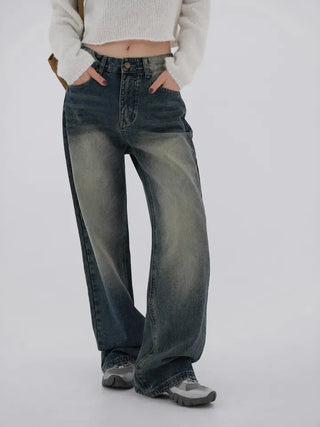 Zelin Vintage Washed Wide Denim Pants