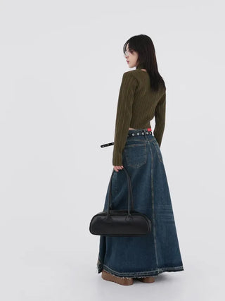 EN Denim Maxi A-line Skirt