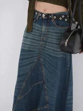 EN Denim Maxi A-line Skirt