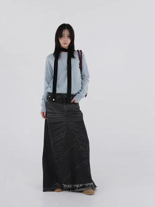 EN Denim Maxi A-line Skirt