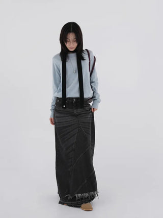 EN Denim Maxi A-line Skirt