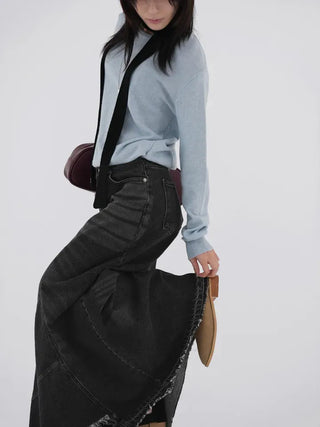 EN Denim Maxi A-line Skirt