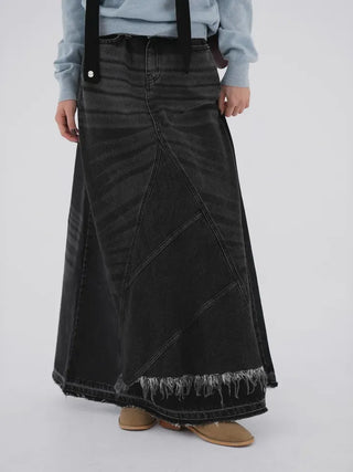 EN Denim Maxi A-line Skirt