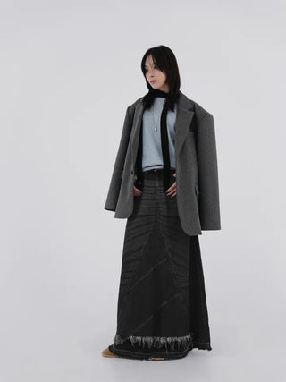 EN Denim Maxi A-line Skirt