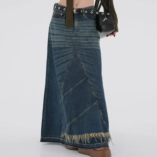 EN Denim Maxi A-line Skirt