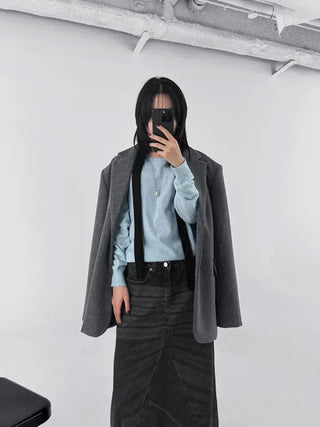 EN Denim Maxi A-line Skirt