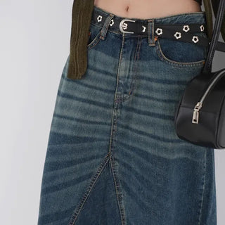 EN Denim Maxi A-line Skirt