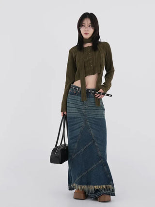 EN Denim Maxi A-line Skirt