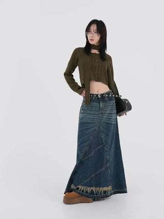 EN Denim Maxi A-line Skirt
