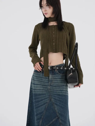 EN Denim Maxi A-line Skirt