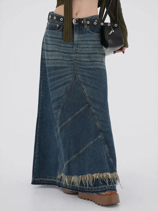 EN Denim Maxi A-line Skirt