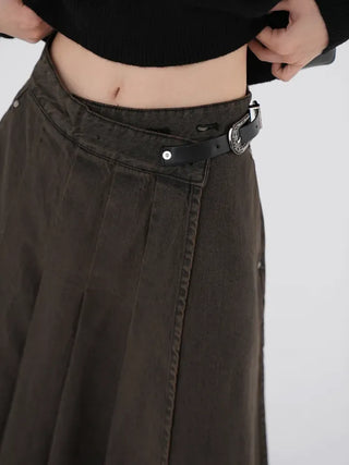Kent Denim Midi Pleated Skirt