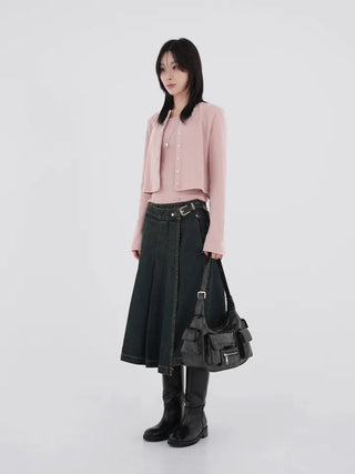 Kent Denim Midi Pleated Skirt