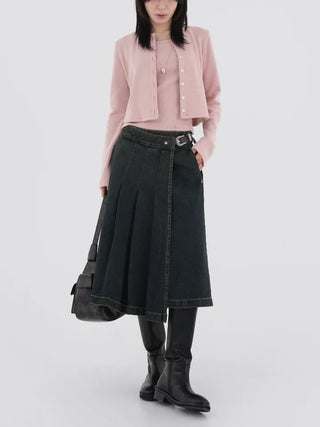 Kent Denim Midi Pleated Skirt
