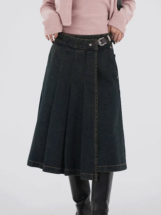 Kent Denim Midi Pleated Skirt