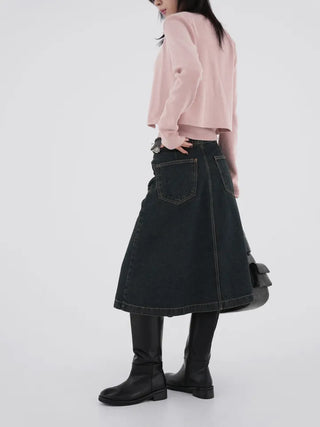 Kent Denim Midi Pleated Skirt