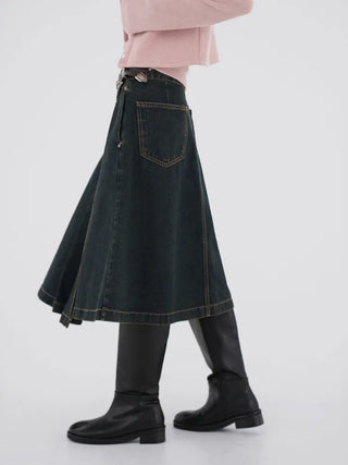 Kent Denim Midi Pleated Skirt