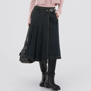 Kent Denim Midi Pleated Skirt