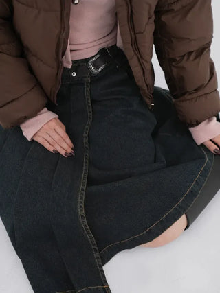 Kent Denim Midi Pleated Skirt
