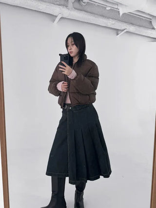 Kent Denim Midi Pleated Skirt