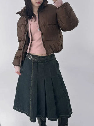 Kent Denim Midi Pleated Skirt