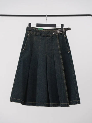 Kent Denim Midi Pleated Skirt