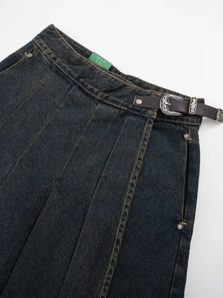 Kent Denim Midi Pleated Skirt