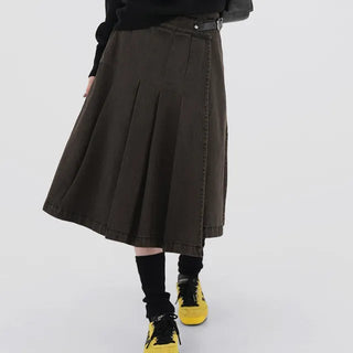 Kent Denim Midi Pleated Skirt