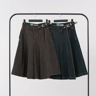 Kent Denim Midi Pleated Skirt