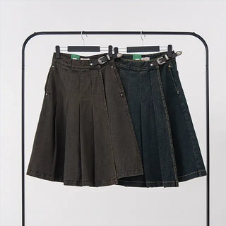 Kent Denim Midi Pleated Skirt