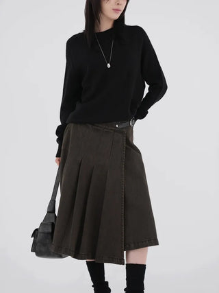 Kent Denim Midi Pleated Skirt