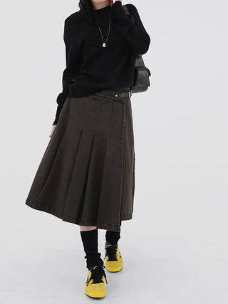 Kent Denim Midi Pleated Skirt
