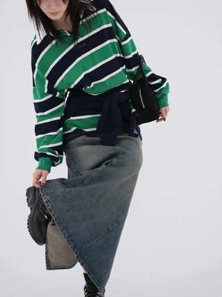 Rico Unique Hip Bag Denim Long Skirt