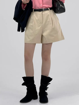 Fren One-Pin Tuck Cotton Shorts