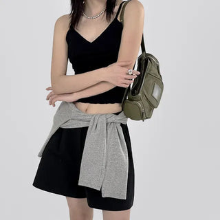 Fren One-Pin Tuck Cotton Shorts