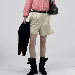 Fren One-Pin Tuck Cotton Shorts