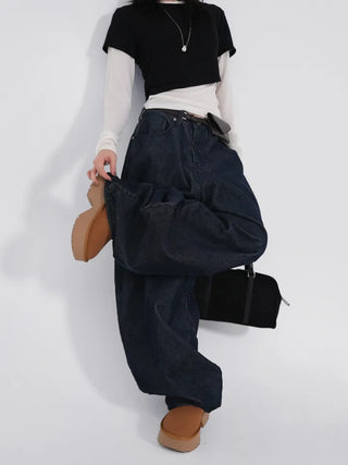 Riena Big Pocket Wide Corduroy Denim Pants