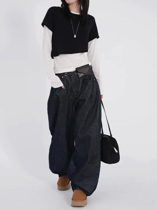 Riena Big Pocket Wide Corduroy Denim Pants