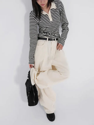 Riena Big Pocket Wide Corduroy Denim Pants