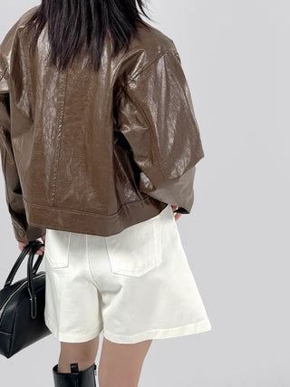Other semi-cropped leather jacket